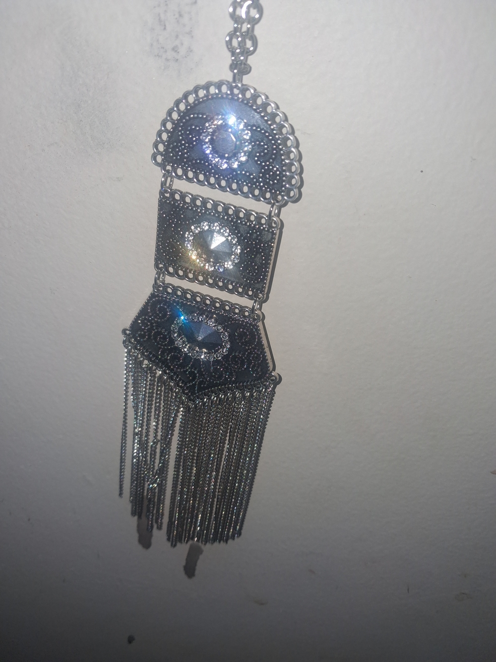 Silver Crystal Fringe Pendant Necklace - Women Accessories
